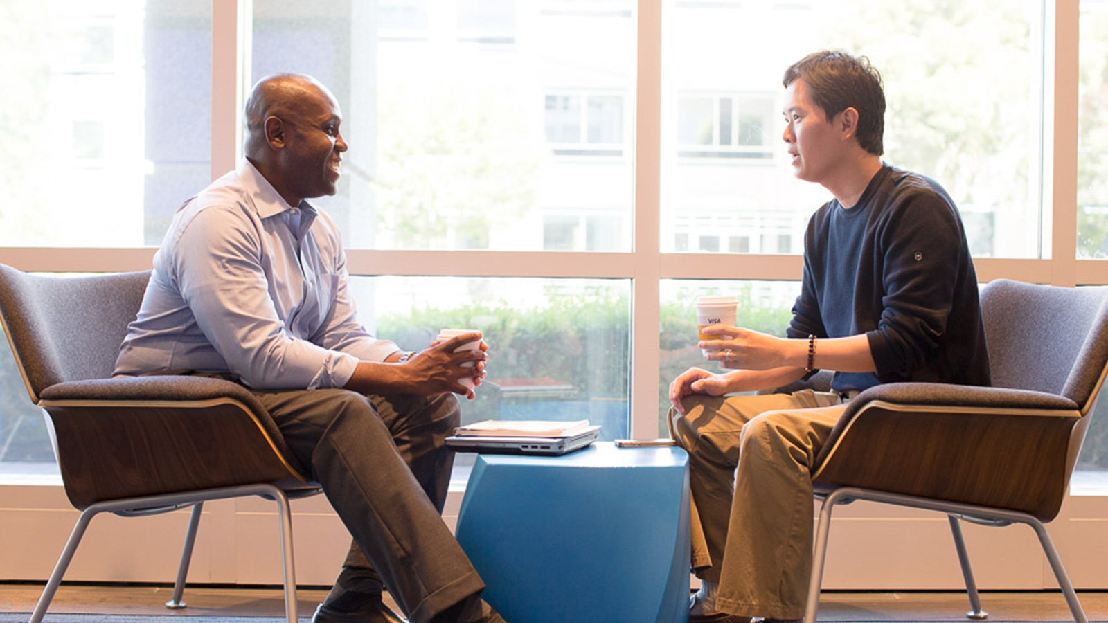 Two men talking